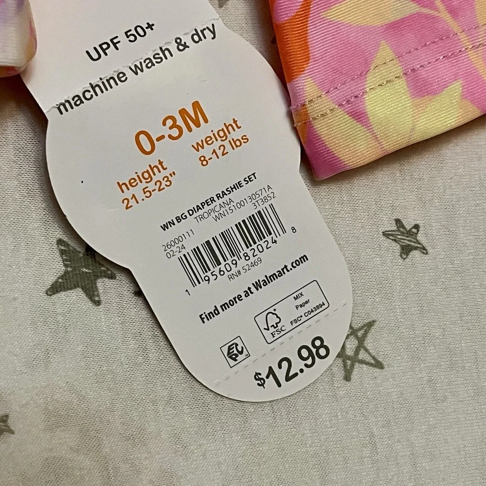 Infant Girls Wonder Nation UPF 50+ Rash Guard Swim Shirt 0-3 Month‎ Pink Floral